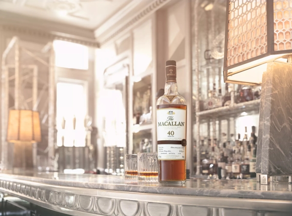 the macallan sherry oak 40 years old 2016 release whisky bottle in bar setting