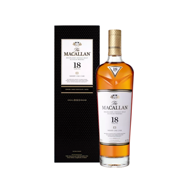 the macallan 18 sherry oak whisky bottle and box