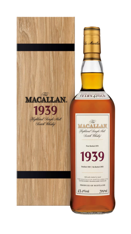 the macallan fine and rare 1939 whisky bottle and pack