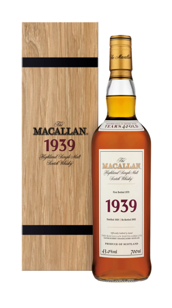 the macallan fine and rare 1939 whisky bottle and pack