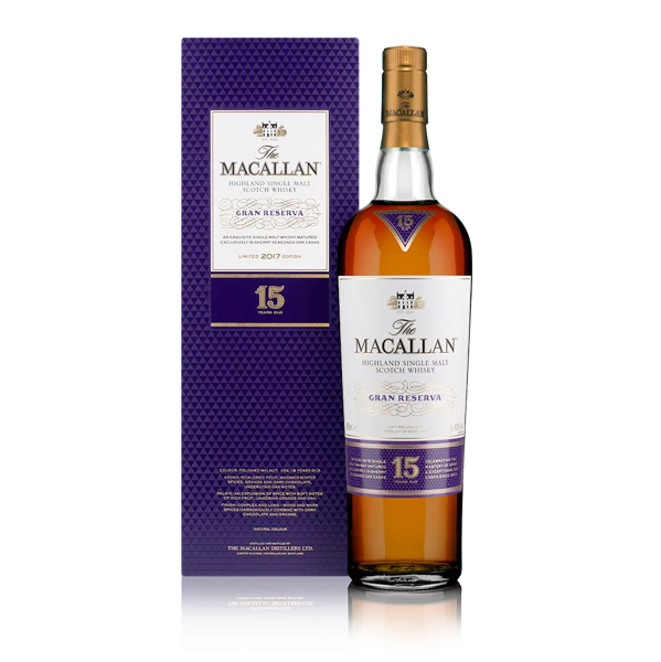 the macallan gran reserva 15 year old whisky bottle and pack