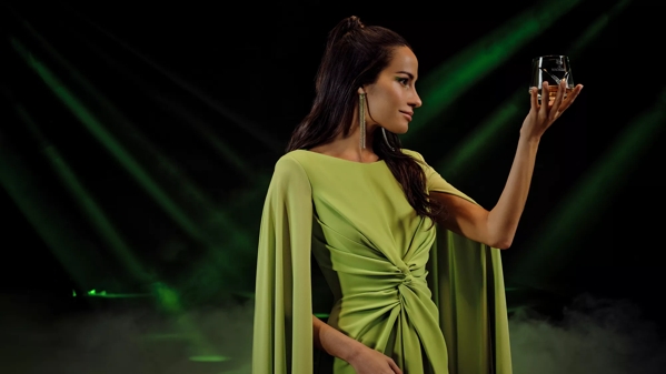 The Macallan Classic Cut 2023 Edition Model with Dram in Green Dress