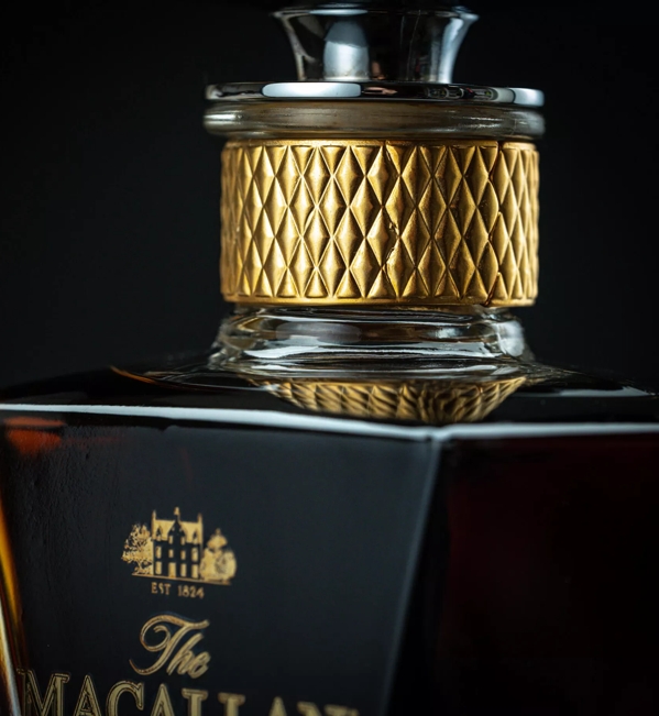 the macallan oscuro whisky bottle neck close up