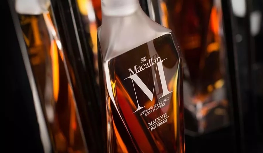 the macallan m black 2017 whisky bottle close up
