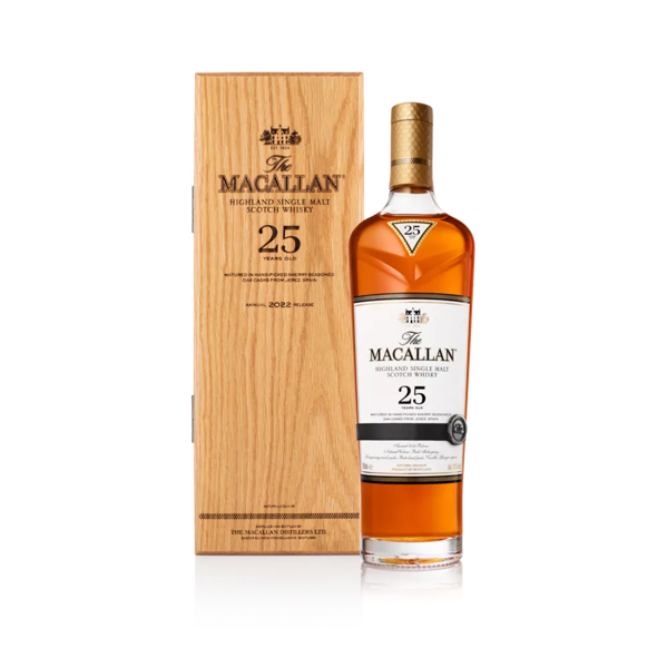 The Macallan Sherry Oak 25YO 2022 Release Bottle and Wooden Box