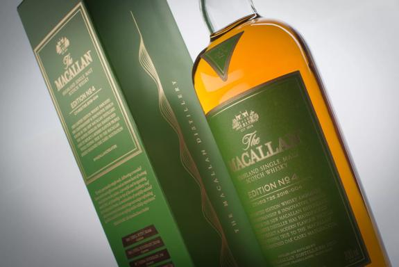 The Macallan Edition No. 4 Mood shot bottle and pack