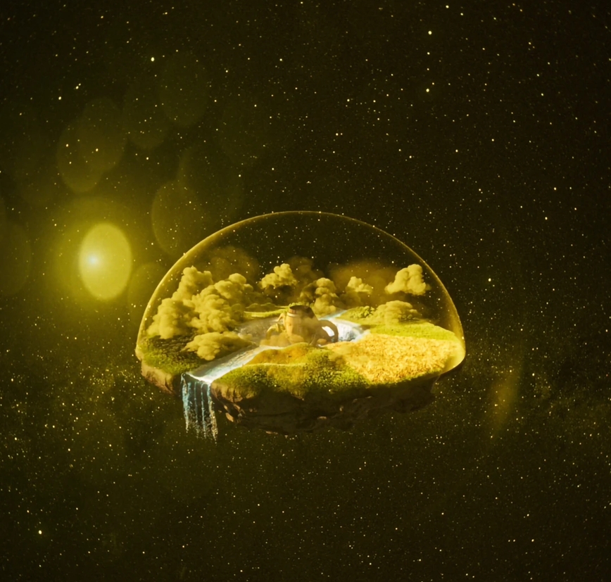 Still from The Macallan TIME : SPACE Sherry Cask film: the circular world, modelled on the round TIME : SPACE vessel
