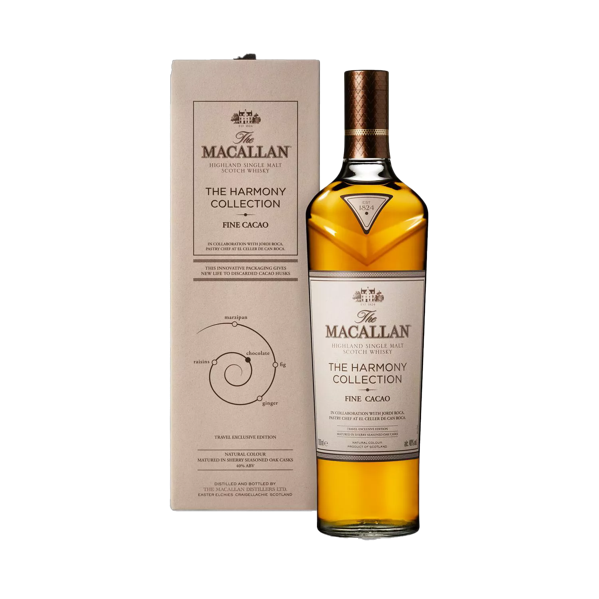 the macallan fine cacao whisky bottle and box