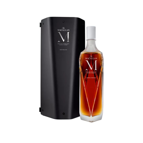 the macallan m collection whisky bottle and box