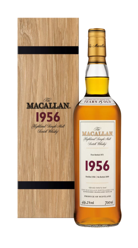 the macallan fine and rare 1956 whisky bottle and pack