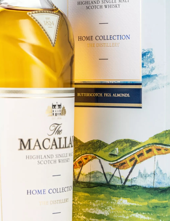 The Macallan Home Collection Colin Rizza bottle and pack mood shot