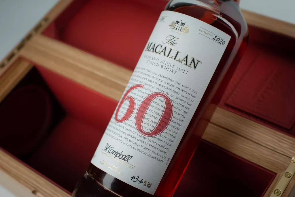 The Macallan 60 year old whisky bottle and open box