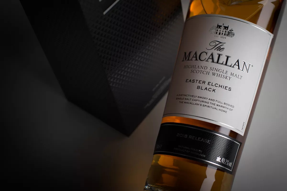 The Macallan Easter Elchies Black Close Up of Label on Bottle