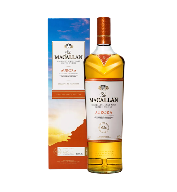 The Macallan Quest Collection Aurora bottle and pack straight on 