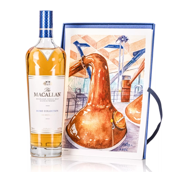 The Macallan Home Collection Colin Rizza copper still artwork and bottle