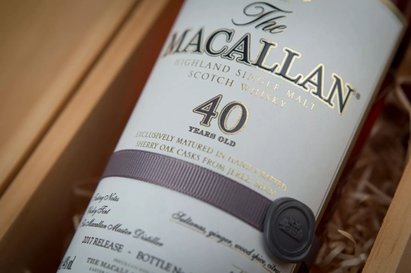 the macallan sherry oak 40 years old 2017 release whisky bottle label close up