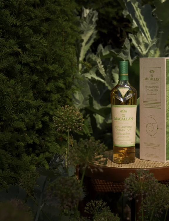 The Macallan Harmony Collection Amber Meadow and Green Meadow with Greenery in Background