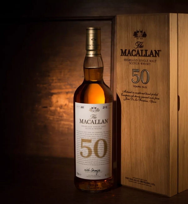 the macallan 50 years old 2018 release whisky bottle and box closed