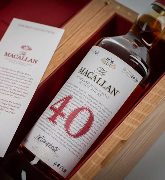 The Macallan Red Collection 40 year old whisky bottle inside box