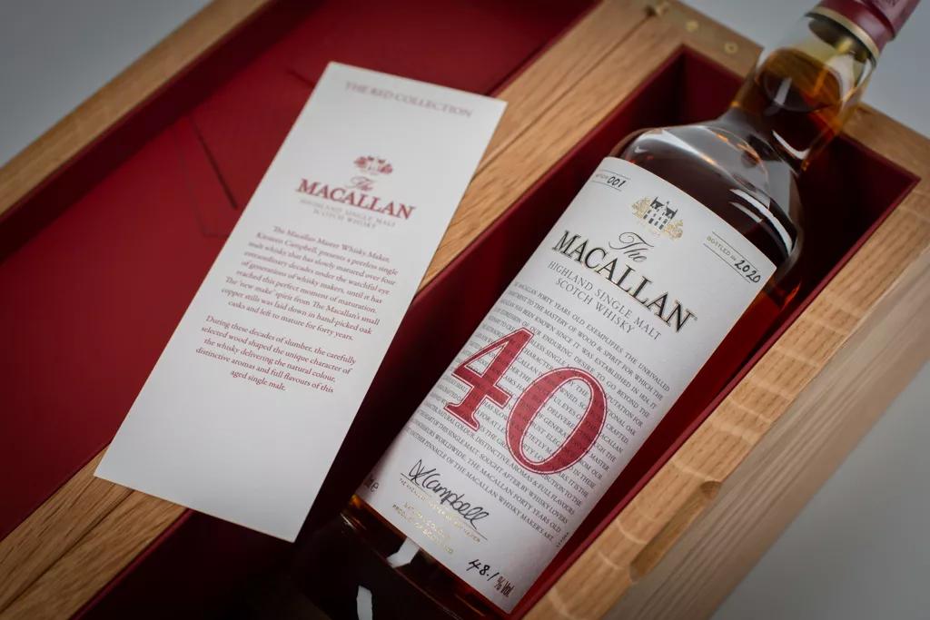 The Macallan Red Collection 40 year old whisky bottle inside box