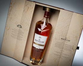 The Macallan 2022 rare cask whisky bottle inside open box