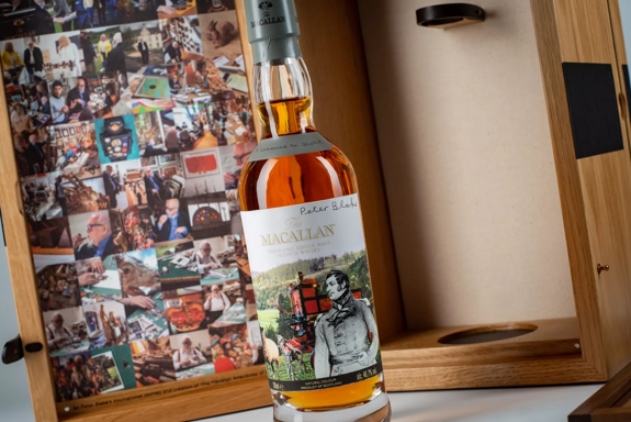 The Macallan Anecdotes of Ages Collection: License to Distil Mood Shot of Label with Box