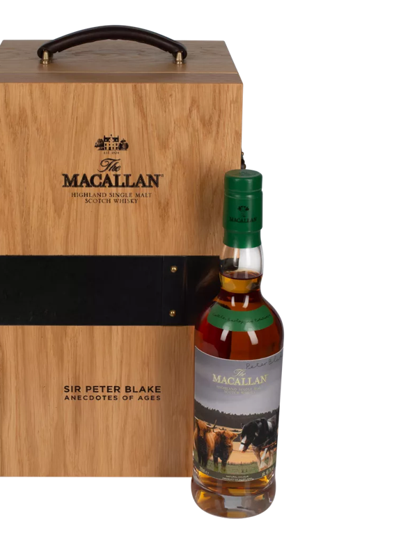 The Macallan Anecdotes of Ages Collection: Cattle Barley and Potatoes Bottle Beside Pack