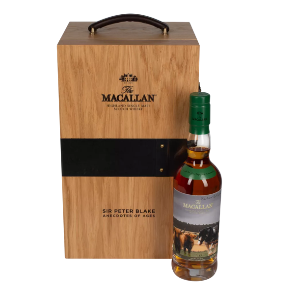 The Macallan Anecdotes of Ages Collection: Cattle Barley and Potatoes Bottle Beside Pack