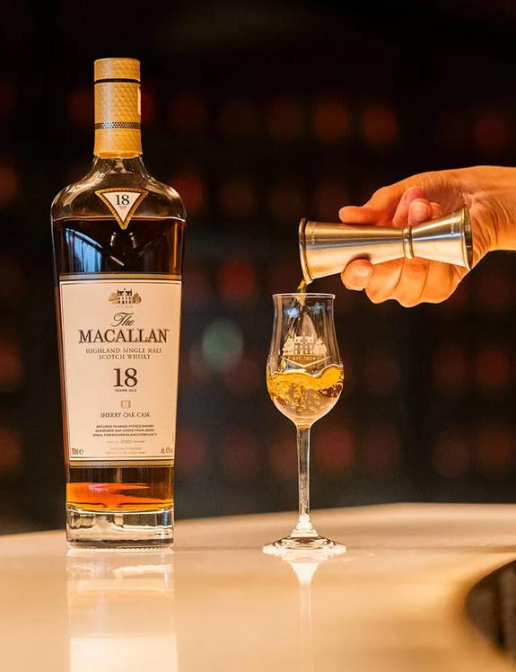 The Macallan Sherry Oak 18 Years Old Being Poured into Dram Glass