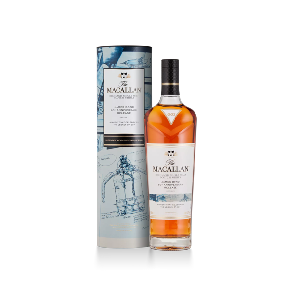 Decade 1 The Macallan James Bond Bottle and Pack Shot Together