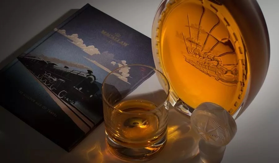 whisky glass book and decanter details
