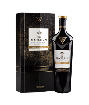 the macallan rare cask black whisky bottle and box