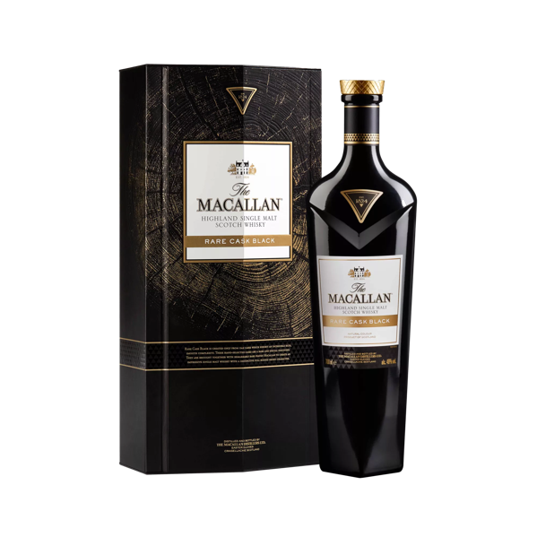 the macallan rare cask black whisky bottle and box