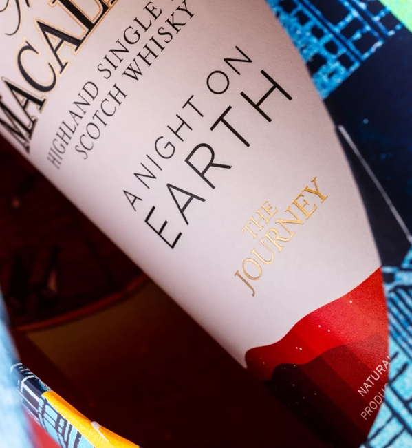 the macallan a night on earth the journey whisky bottle label close up