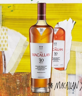 the macallan colour collection 30 year old whisky bottle abstract collage background