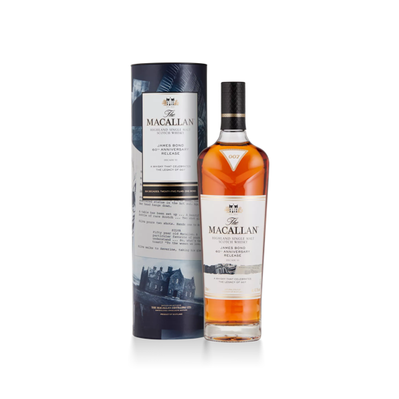 The Macallan James Bond Decade 6 Bottle and Shot Together