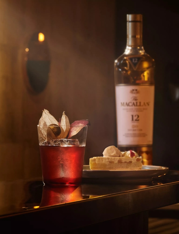 the macallan double cask whisky bottles and food pairing in bar