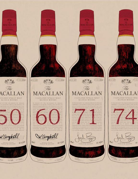 The Macallan Red Collection 40 year old whisky bottles illustration