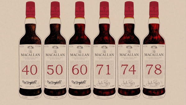 The Macallan Red Collection 40 year old whisky bottles illustration