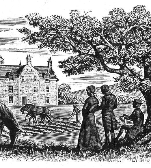 Illustration of people on The Macallan Estate with Easter Elchies House