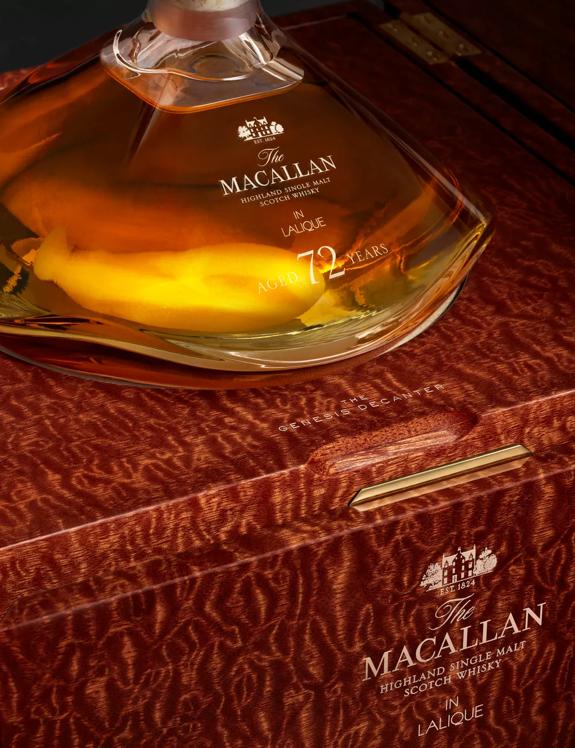 the macallan 72 years old whisky in lalique genesis decanter open box