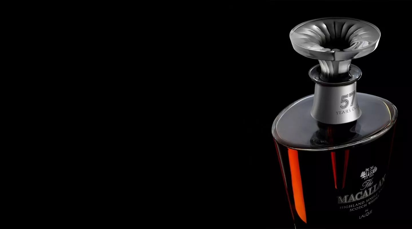  The Macallan Lalique 57 YO Mood shot Bottle angled