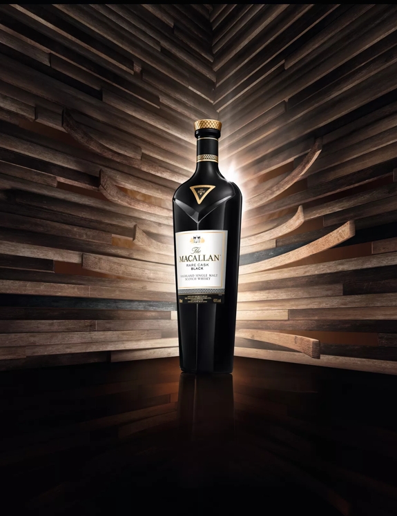 The Macallan M rare cask black bottle moody background shot