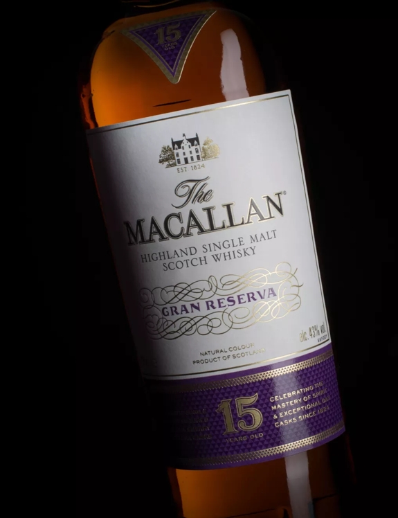 the macallan gran reserva 15 year old whisky bottle label close up