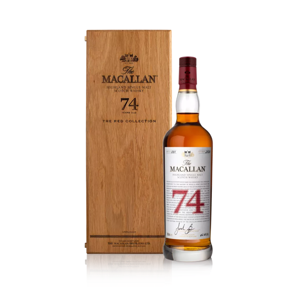 The Macallan Red Collection 74 year old whisky bottle and box