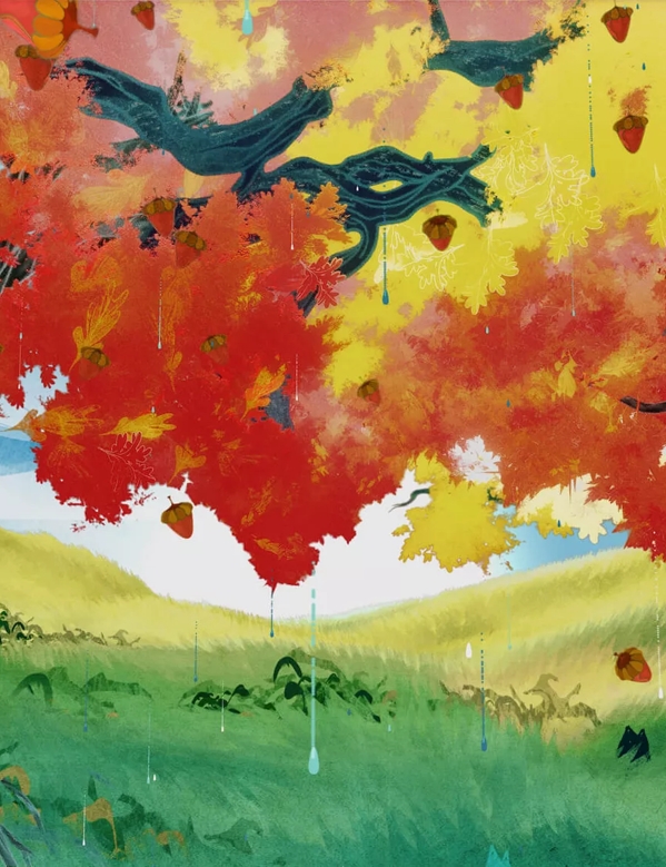 trees and leaves falling illustration