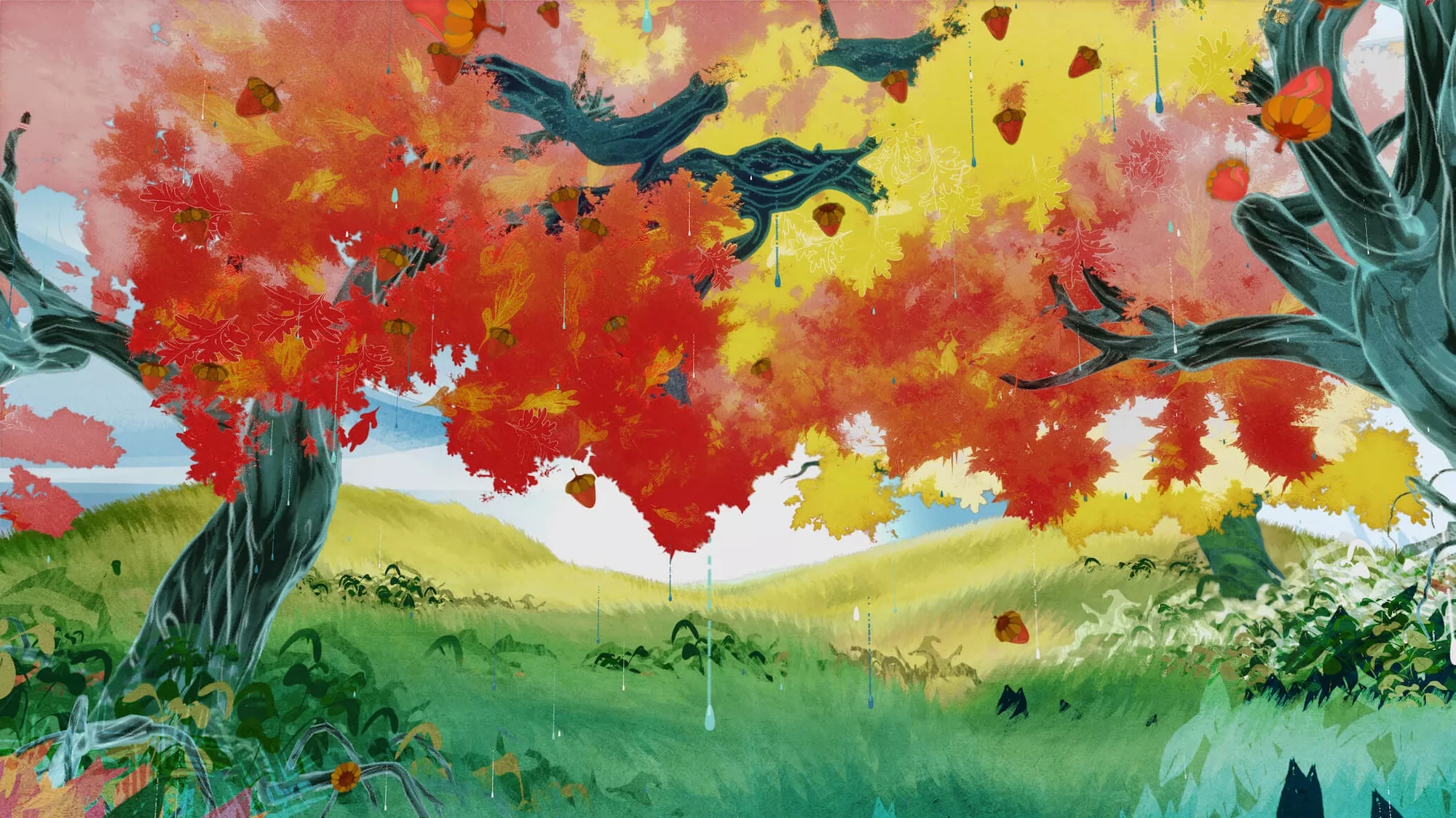 trees and leaves falling illustration