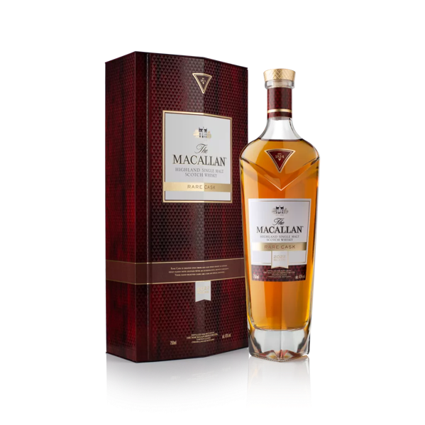 The Macallan 2022 rare cask whisky bottle and pack side on