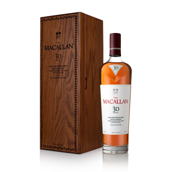 the macallan colour collection 30 years old whisky bottle and box
