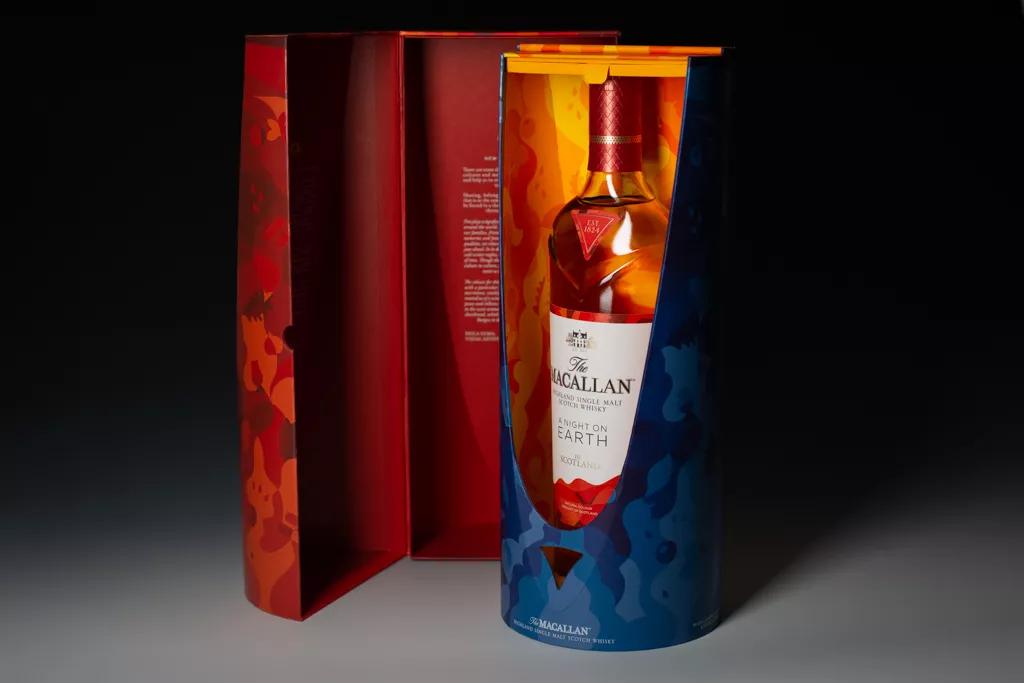 The Macallan A Night on Earth in Scotland Collection Mood Shot Pack and Bottle Inside